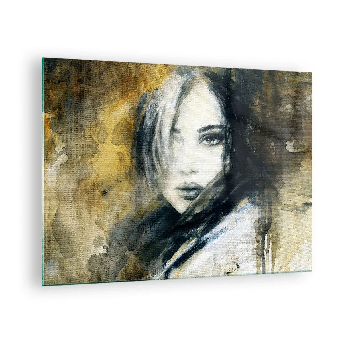 Impression sur verre - Image sur verre - Portrait d'une femme à l'aquarelle - 70x50cm - plutôt innocente ou sensuelle ? - Décoration murale moderne pour le salon et la chambre ARTTOR