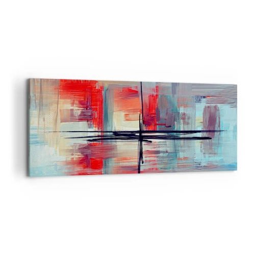 Impression sur toile - Image sur toile - Une composition abstraite aux couleurs intenses, aux lignes et aux formes géométriques. - 120x50cm - Un paysage dans une dimension inconnue - Décoration murale moderne pour le salon et la chambre ARTTOR