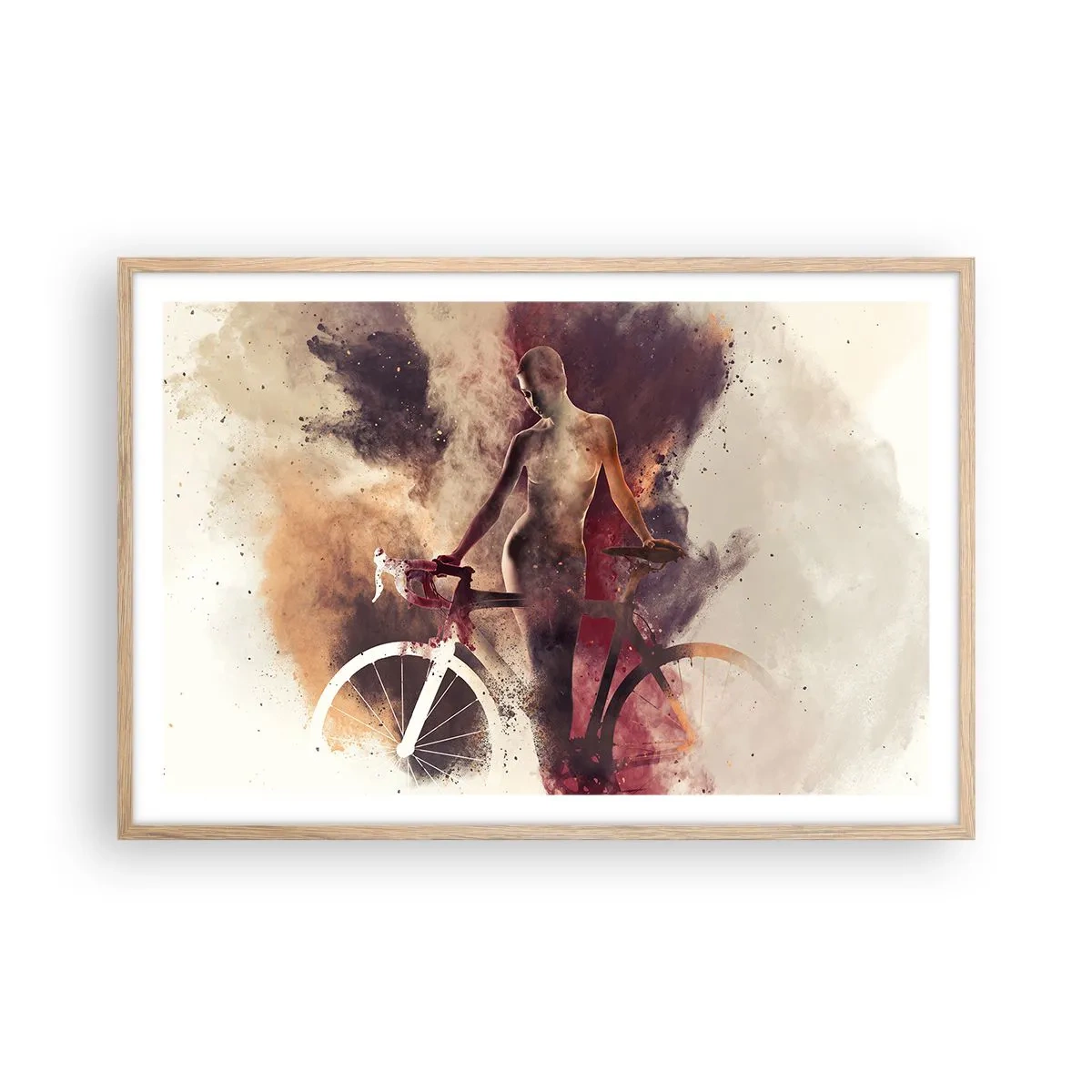 Affiche dans un chêne clair - Poster - Une âme de vélo aux formes marbrées - 91x61 cm