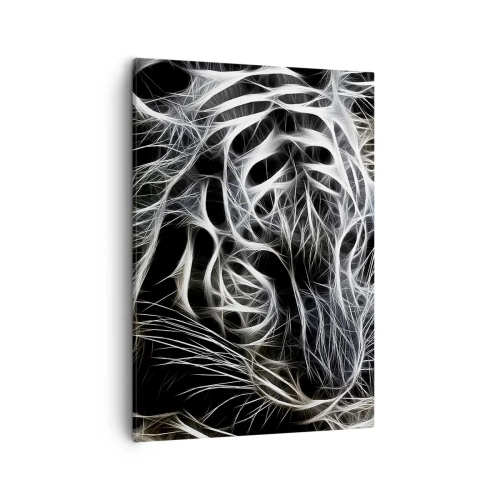 Impression sur toile - Image sur toile - Un motif abstrait représentant la silhouette d'un chat sur fond noir. - 50x70cm - Une étude de la légèreté du chat - Décoration murale moderne pour le salon et la chambre ARTTOR