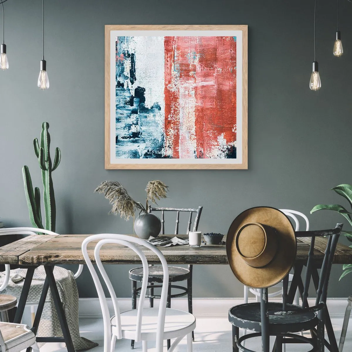 Affiche dans un chêne clair - Poster - Moitié-moitié abstrait - 40x40 cm