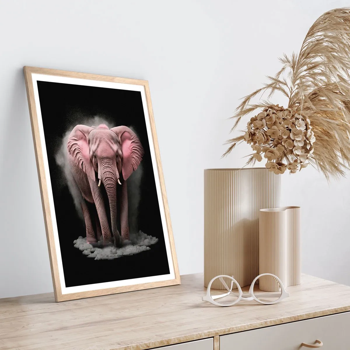 Affiche dans un chêne clair - Poster - Ne pensez pas à un éléphant rose ! - 30x40 cm