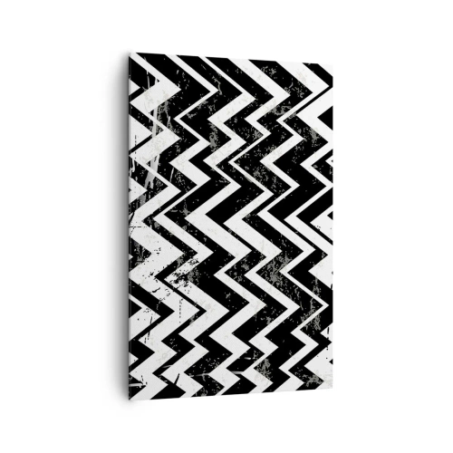 Impression sur toile - Image sur toile - Motif en zigzag noir et blanc avec abrasions artistiques - 80x120cm - Zig-blanc, zag-noir - Décoration murale moderne pour le salon et la chambre ARTTOR