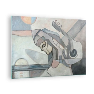 Impression sur verre - Image sur verre - Figure artistique d'une femme avec une guitare aux couleurs pastel - 70x50cm - Au pouvoir de la musique - Décoration murale moderne pour le salon et la chambre ARTTOR