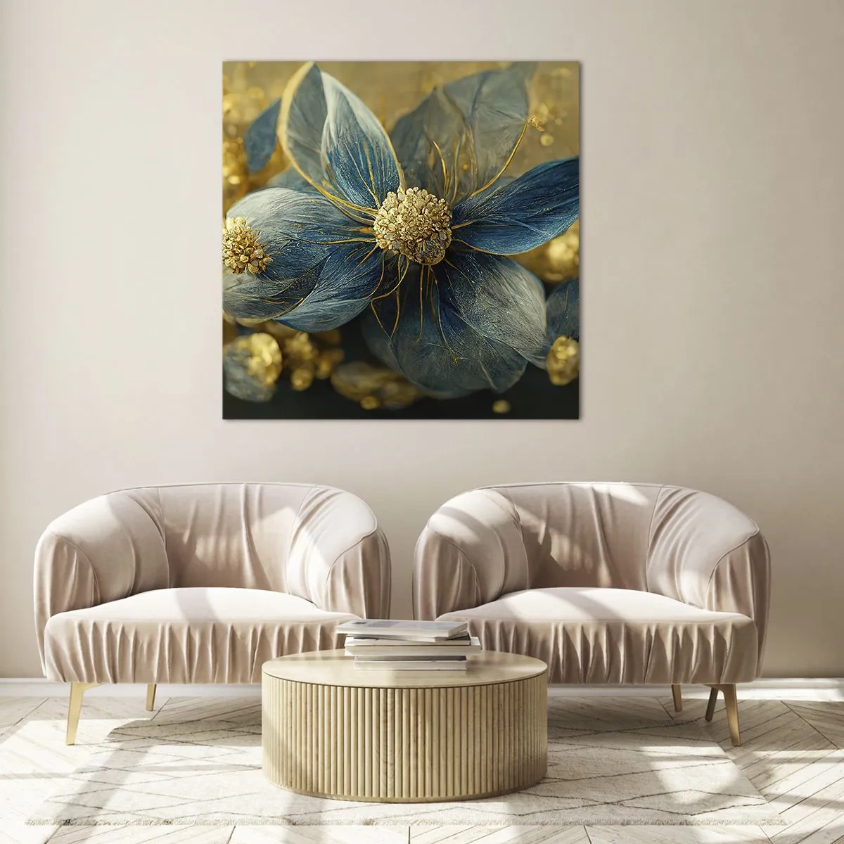 Impression sur verre - Image sur verre - Fleurir avec de l'or - 30x30 cm