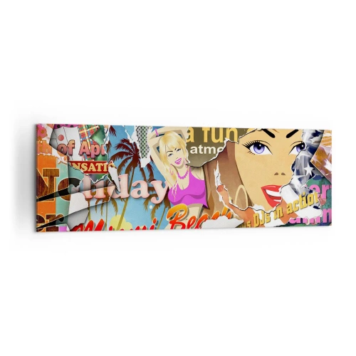 Impression sur toile - Image sur toile - Un collage coloré avec des éléments rétro et pop art. - 160x50cm - Souvenirs de vacances - Décoration murale moderne pour le salon et la chambre ARTTOR