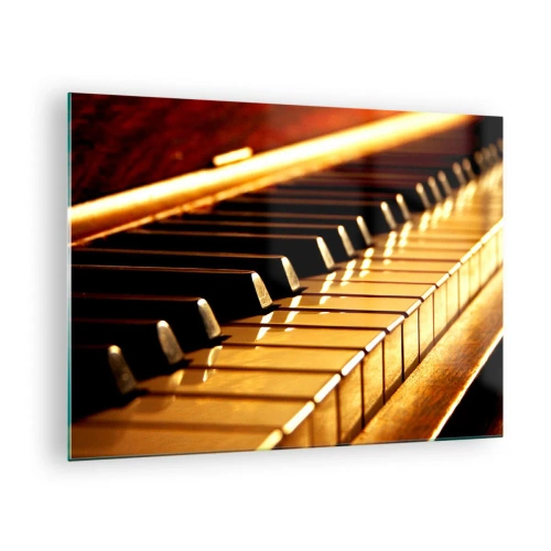 Impression sur verre - Image sur verre - Gros plan des touches du piano dans une lumière chaude - 70x50cm - Des possibilités infinies - Décoration murale moderne pour le salon et la chambre ARTTOR