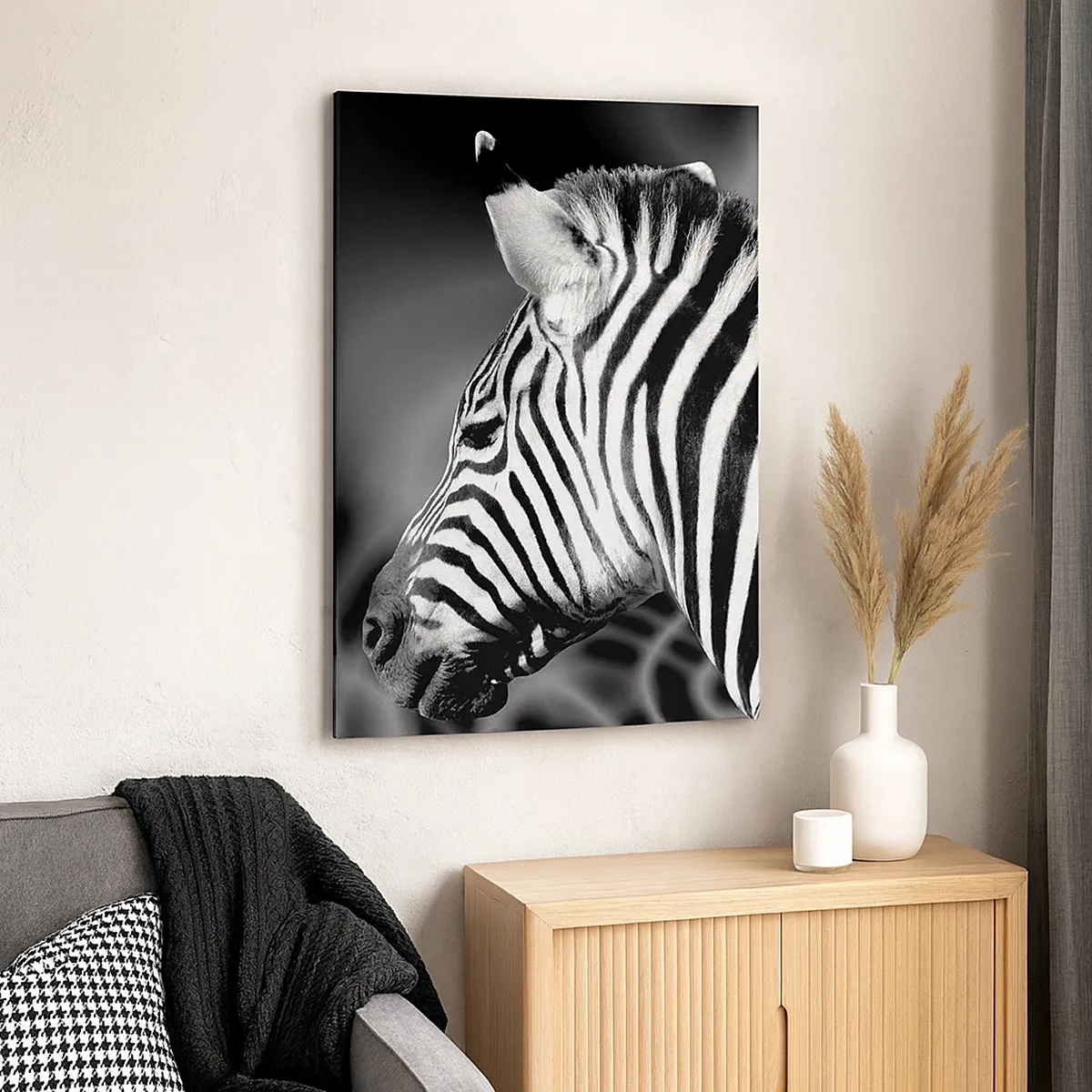 Impression sur toile - Image sur toile - Portrait noir et blanc d'un zèbre sur fond de motifs abstraits. - 50x70cm - Blanc c'est blanc et noir c'est noir - Décoration murale moderne pour le salon et la chambre ARTTOR
