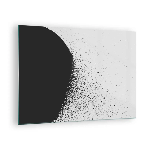 Impression sur verre - Image sur verre - Abstraction d'une masse noire en train de s'effondrer sur un fond blanc - 70x50cm - Mouvement des molécules - Décoration murale moderne pour le salon et la chambre ARTTOR
