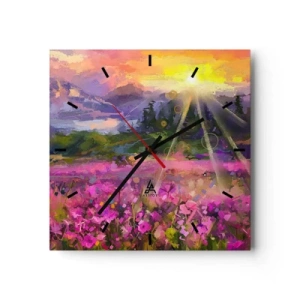 Horloge murale - Pendule murale - Une prairie pittoresque sous les rayons du soleil couchant - 30x30cm - Dans la vallée à l'abri du soleil - Décoration murale moderne pour le salon et la chambre ARTTOR