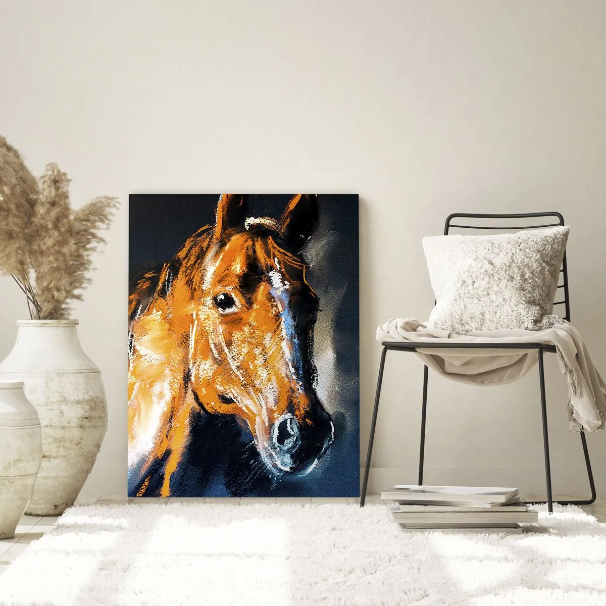 Impression sur verre - Image sur verre - Portrait d'un cheval dans un style pictural dynamique - 80x120cm - Et alors, tu y vas ? - Décoration murale moderne pour le salon et la chambre ARTTOR
