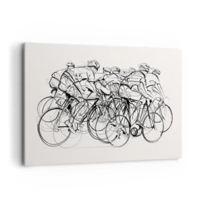 Impression sur toile - Image sur toile - Un groupe de cyclistes en mouvement dans un style minimaliste - 120x80cm - Ensemble en équipe - Décoration murale moderne pour le salon et la chambre ARTTOR