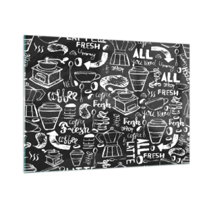 Impression sur verre - Image sur verre - Graphiques et lettrages de café sur fond noir dans un style rétro - 100x70cm - Tout ce dont tu as besoin c'est… - Décoration murale moderne pour le salon et la chambre ARTTOR