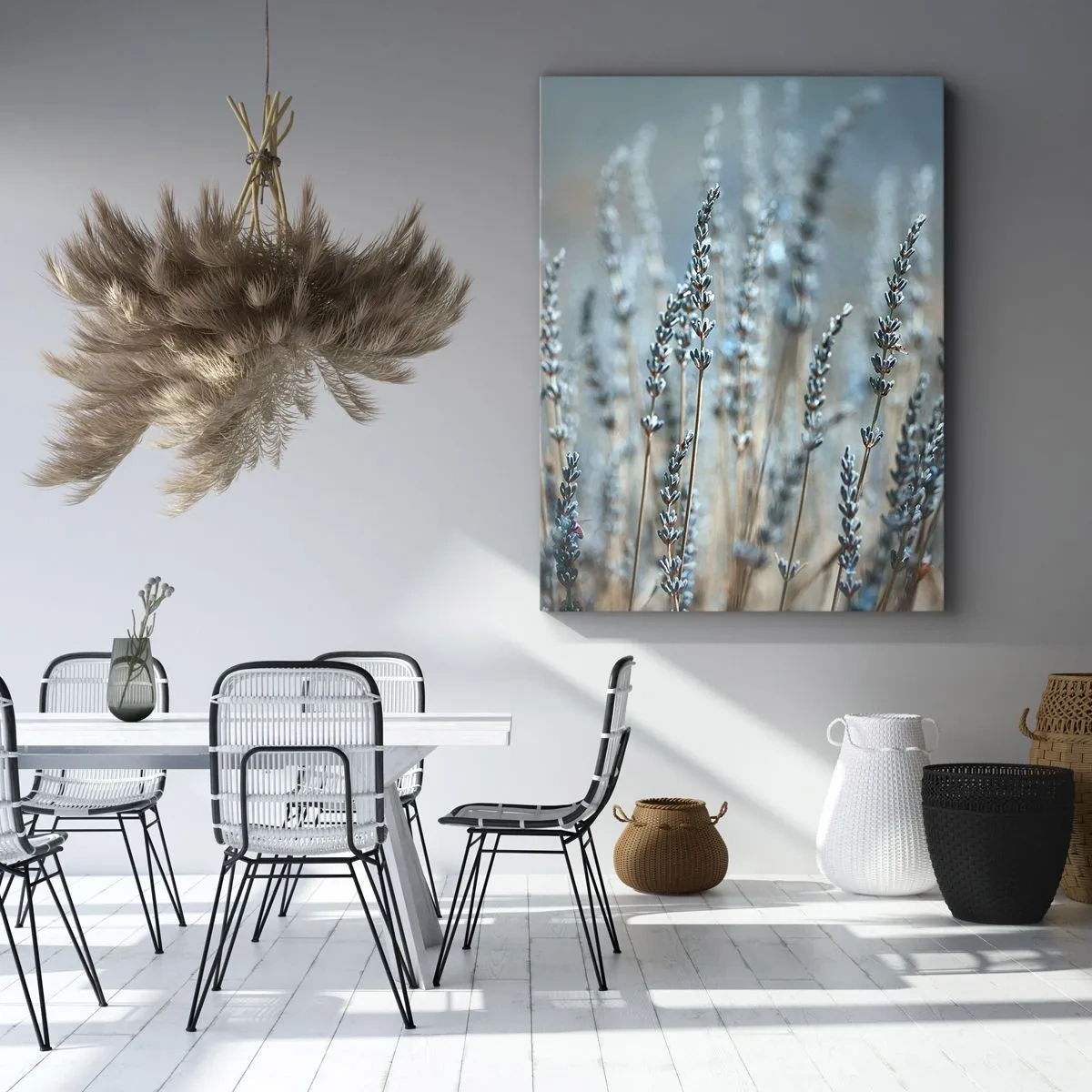 Impression sur toile - Image sur toile - Lavande dans les champs dans des tons pastel subtils - 50x70cm - Tige odorante - Décoration murale moderne pour le salon et la chambre ARTTOR