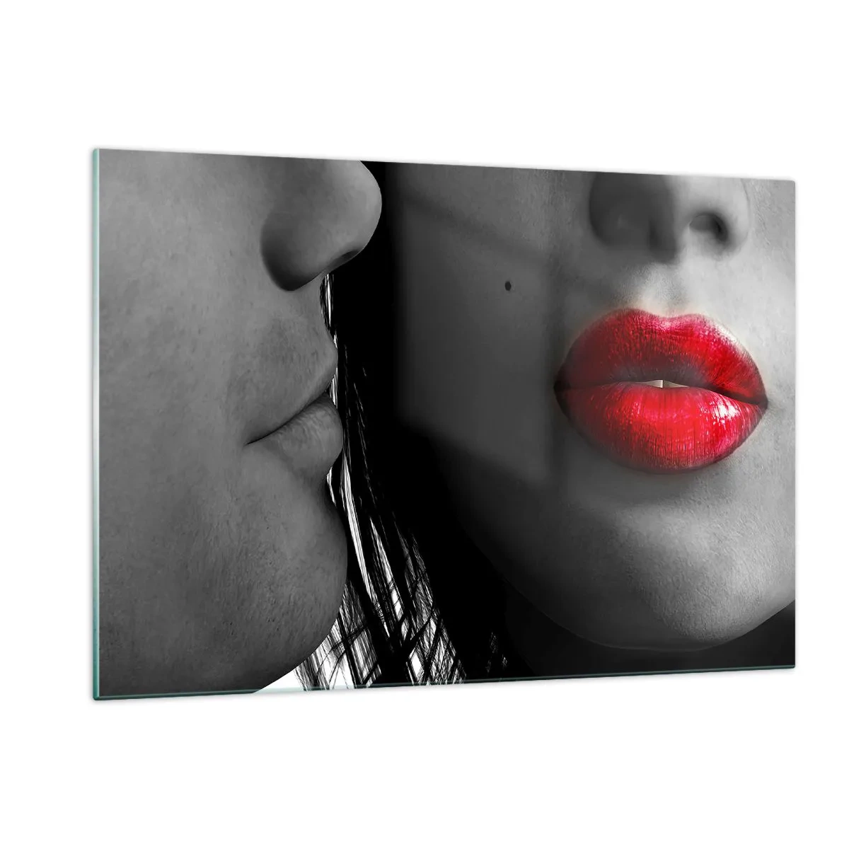 Impression sur verre - Image sur verre - Des lèvres sensuelles dans une photo contrastée - 120x80cm - Face à face - Décoration murale moderne pour le salon et la chambre ARTTOR