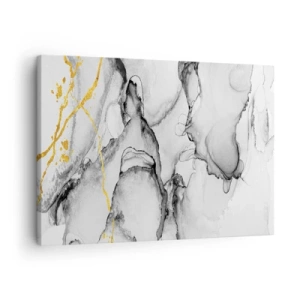 Impression sur toile - Image sur toile - Motifs abstraits en noir et blanc avec des accents dorés - 70x50cm - Composition à motif or - Décoration murale moderne pour le salon et la chambre ARTTOR