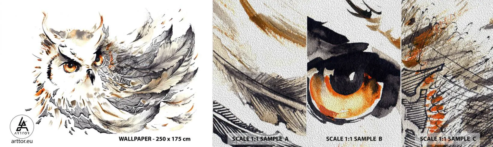 Échantillon de Papier Peint Premium Sand - Elle vient du monde de la magie - Oiseau, Hibou, Graphique - 100x30 cm