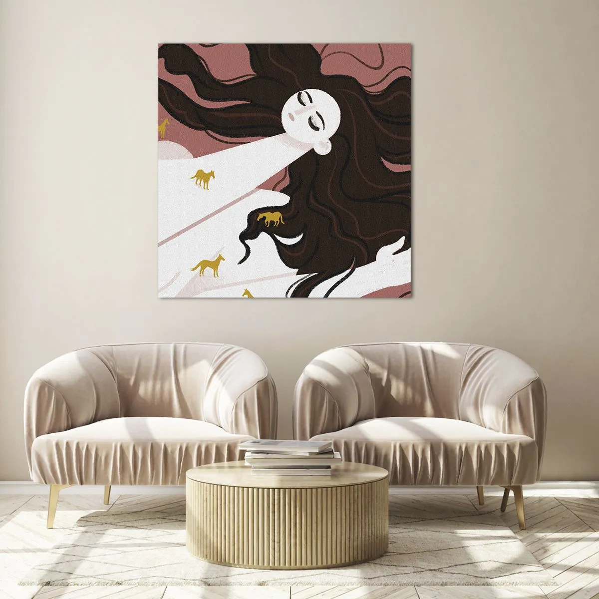 Impression sur verre - Image sur verre - Rêve d'un cheval d'or - 60x60 cm