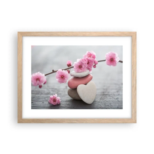 Affiche dans un chêne clair - Poster - Le bonheur avec une fleur de cerisier - 40x30 cm