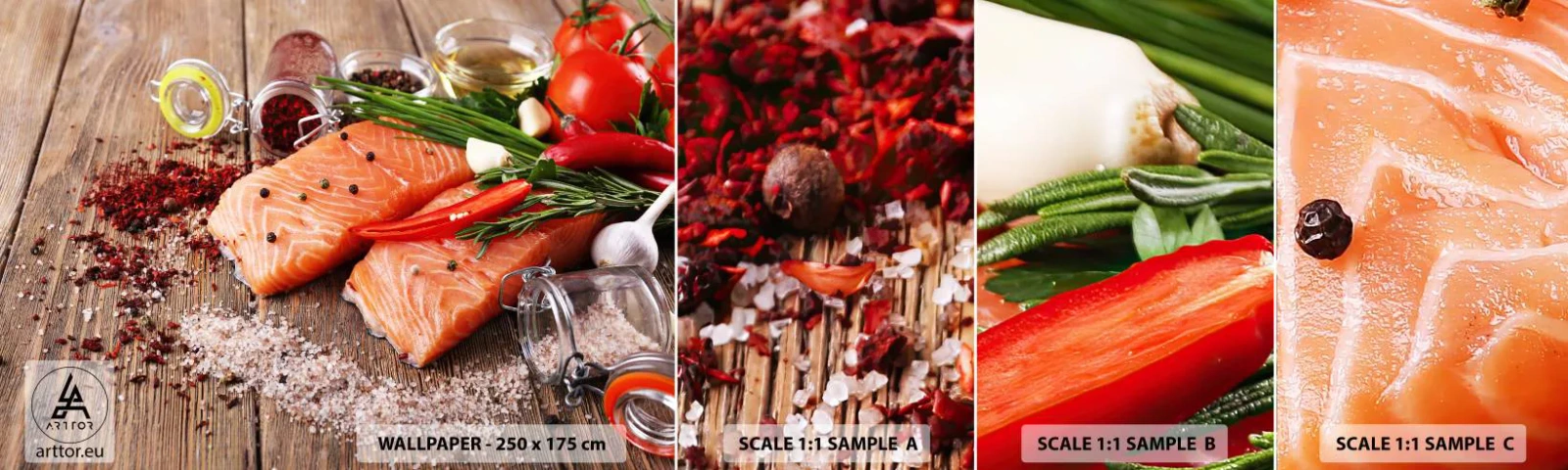 Échantillon De Papier Peint Standard Eco - Aventure norvégienne dans la cuisine - La gastronomie, Saumon, Épices - 100x30 cm