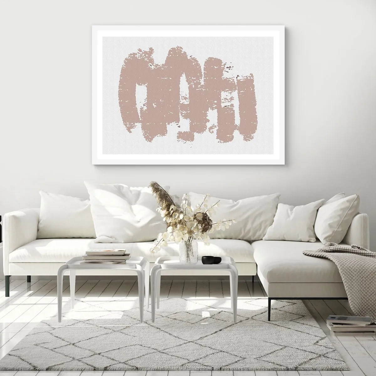 Affiche dans un cadre blanc - Poster - Abstraction en rose tendre - 50x40 cm