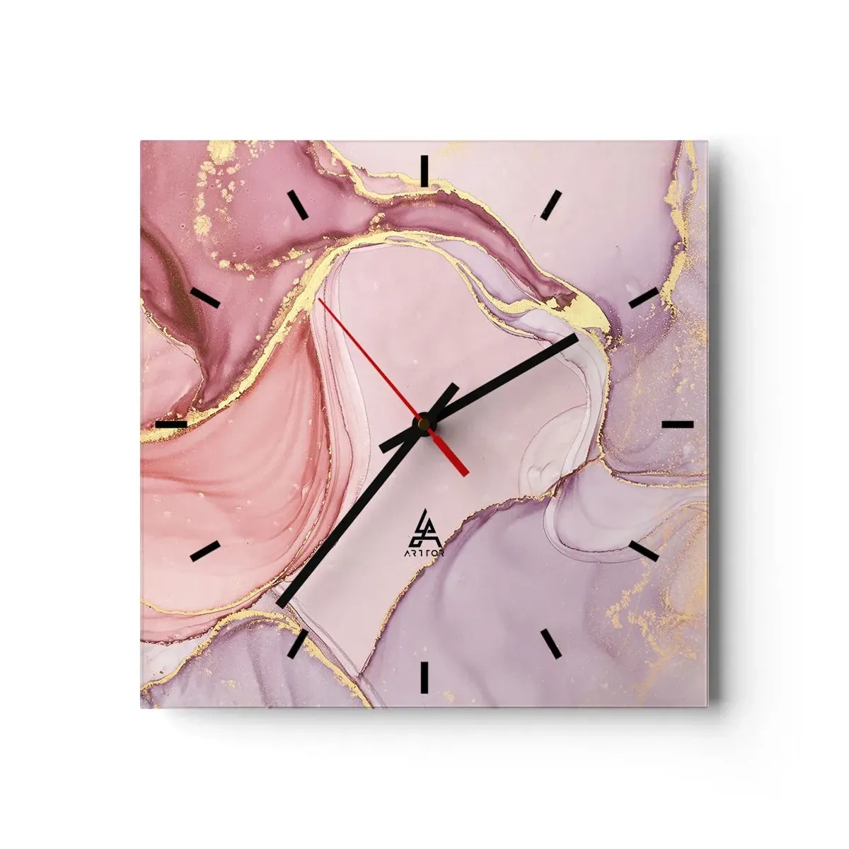 Horloge murale - Pendule murale - Motifs abstraits délicats dans des tons de rose et d'or - 30x30cm - Caresse de couleurs - Décoration murale moderne pour le salon et la chambre ARTTOR