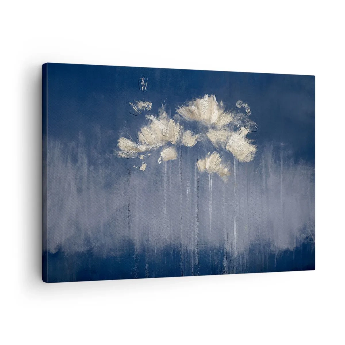 Impression sur toile - Image sur toile - Fleurs délicates sur fond bleu - 70x50cm - Comme des pétales au vent - Décoration murale moderne pour le salon et la chambre ARTTOR