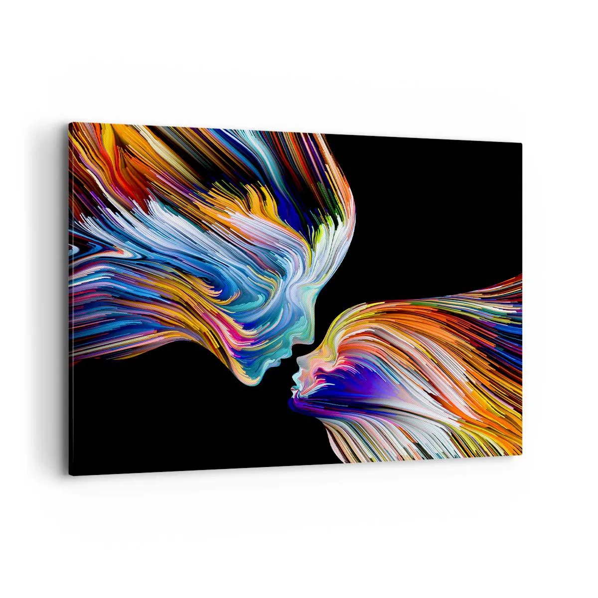 Impression sur toile - Image sur toile - Silhouettes colorées de visages dans des flux dynamiques sur fond noir - 100x70cm - Une fusion d'énergie et de lumière - Décoration murale moderne pour le salon et la chambre ARTTOR