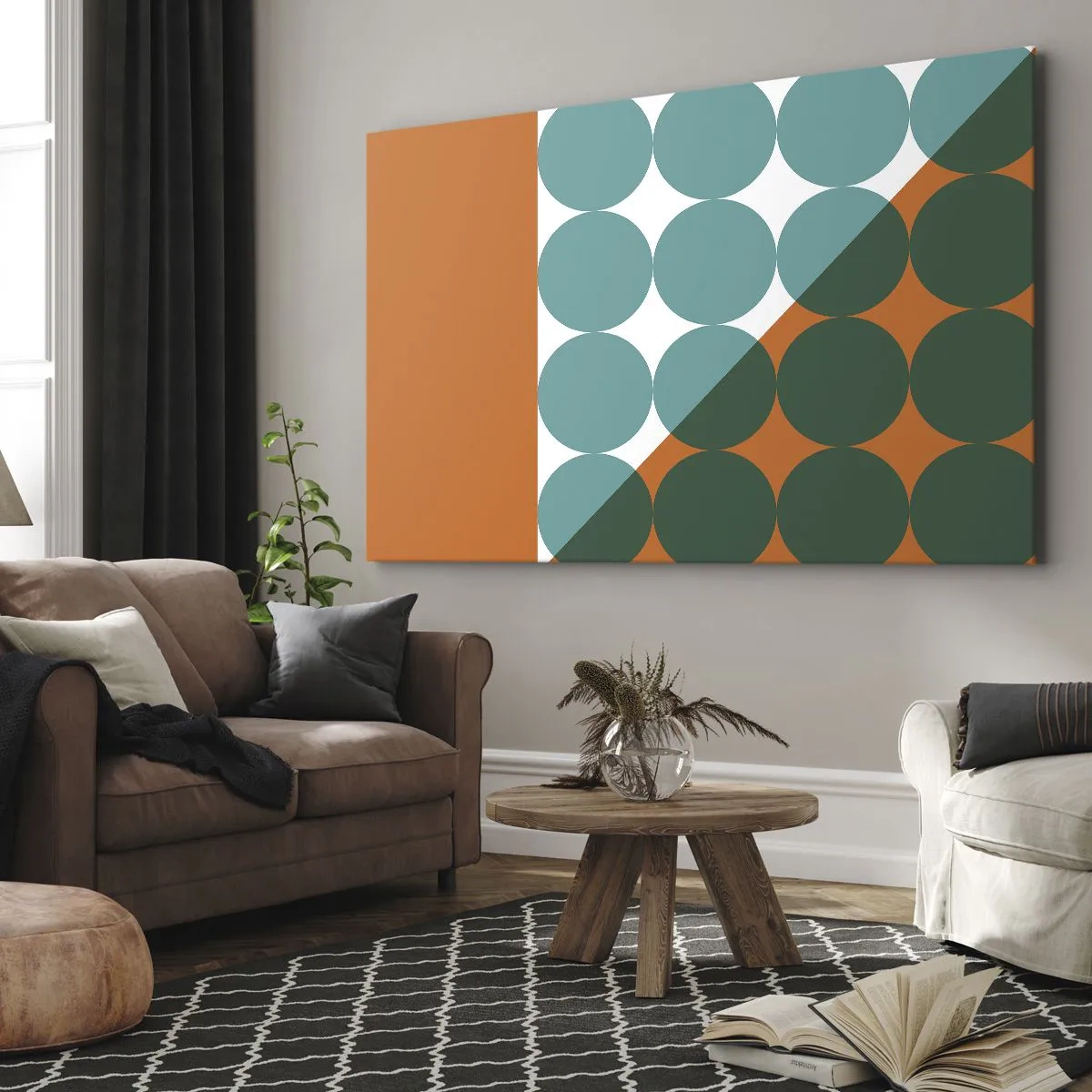 Impression sur toile - Image sur toile - Motifs géométriques aux couleurs contrastées - 100x70cm - En haut et en diagonale - Décoration murale moderne pour le salon et la chambre ARTTOR