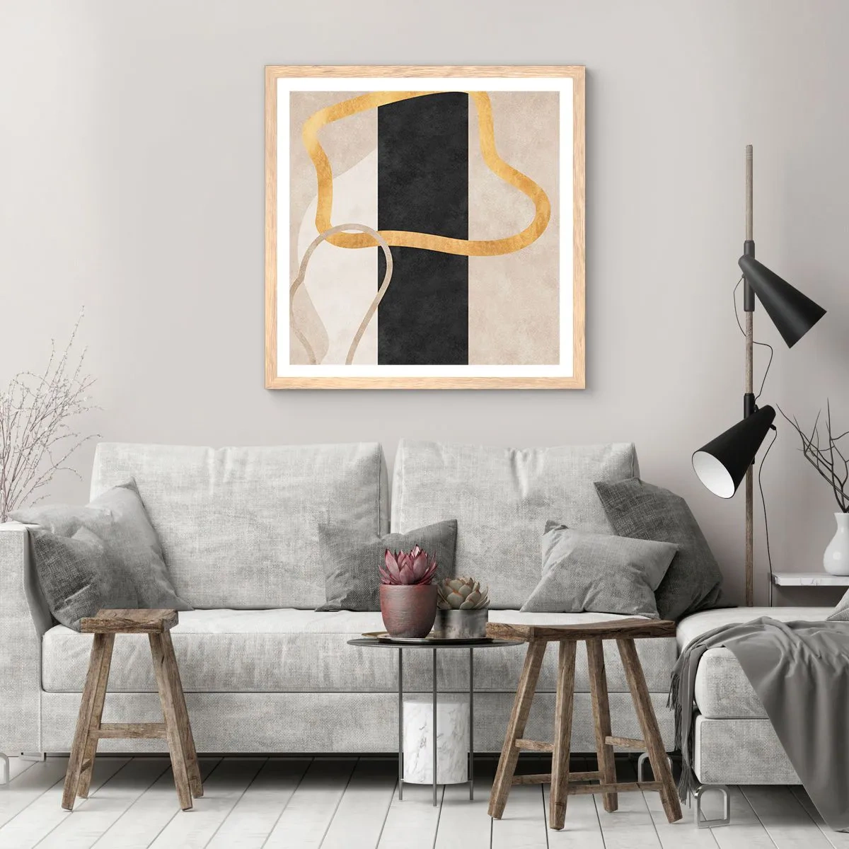 Affiche dans un chêne clair - Poster - Formes emmellées - 30x30 cm