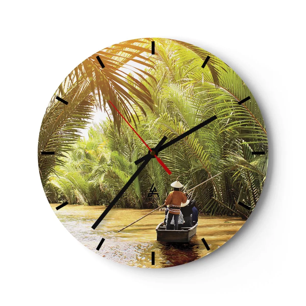 Horloge murale - Pendule murale - Des gens sur un bateau naviguant à travers une dense forêt de palmiers - 30x30cm - Ravin de palmier - Décoration murale moderne pour le salon, la cuisine et la chambre ARTTOR