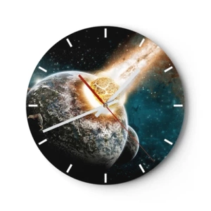 Horloge murale - Pendule murale - La Terre et une météorite dans une explosion cosmique - 30x30cm - Destruction ou naissance? - Décoration murale moderne pour le salon, la cuisine et la chambre ARTTOR