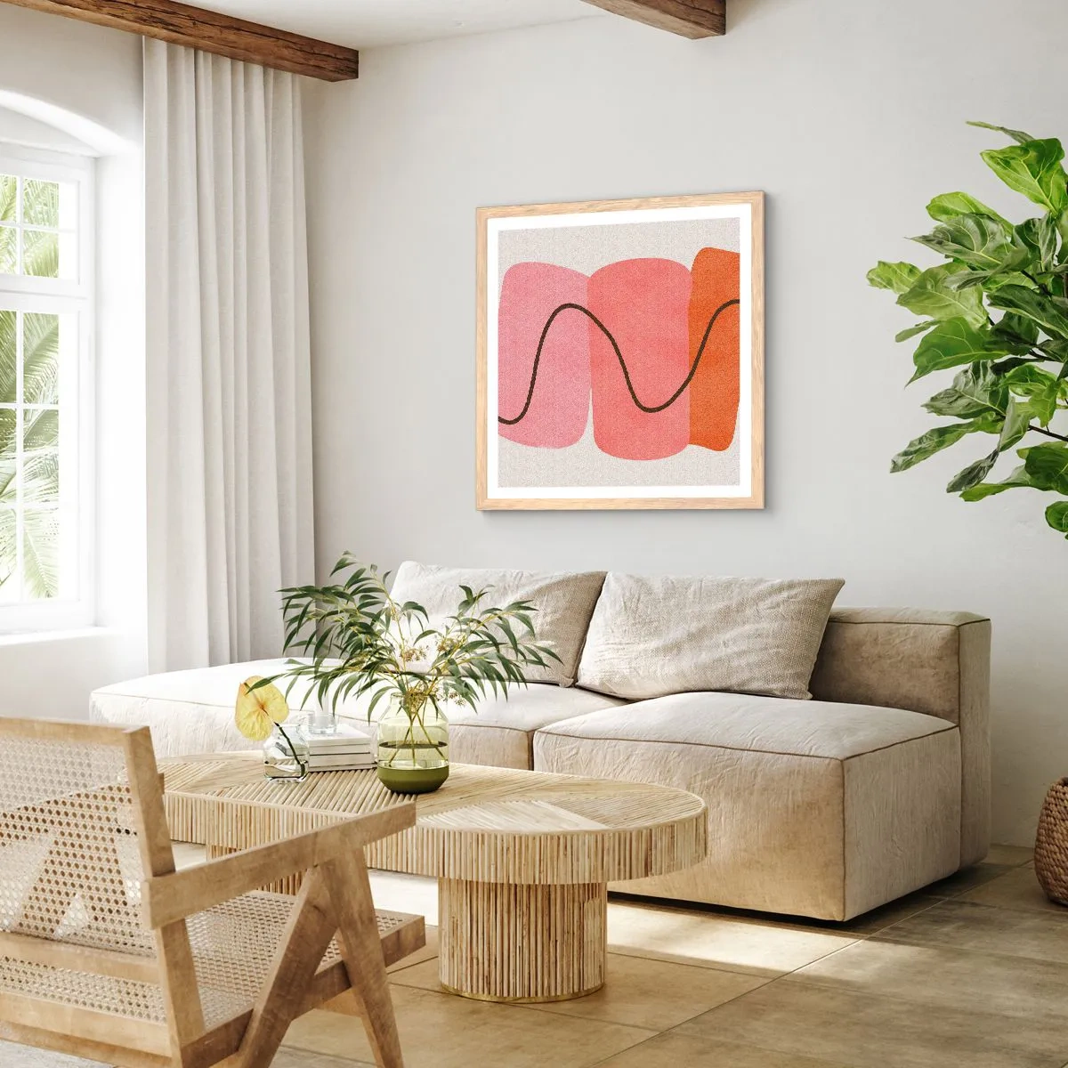 Affiche dans un chêne clair - Poster - mouvement doux des formes - 30x30 cm