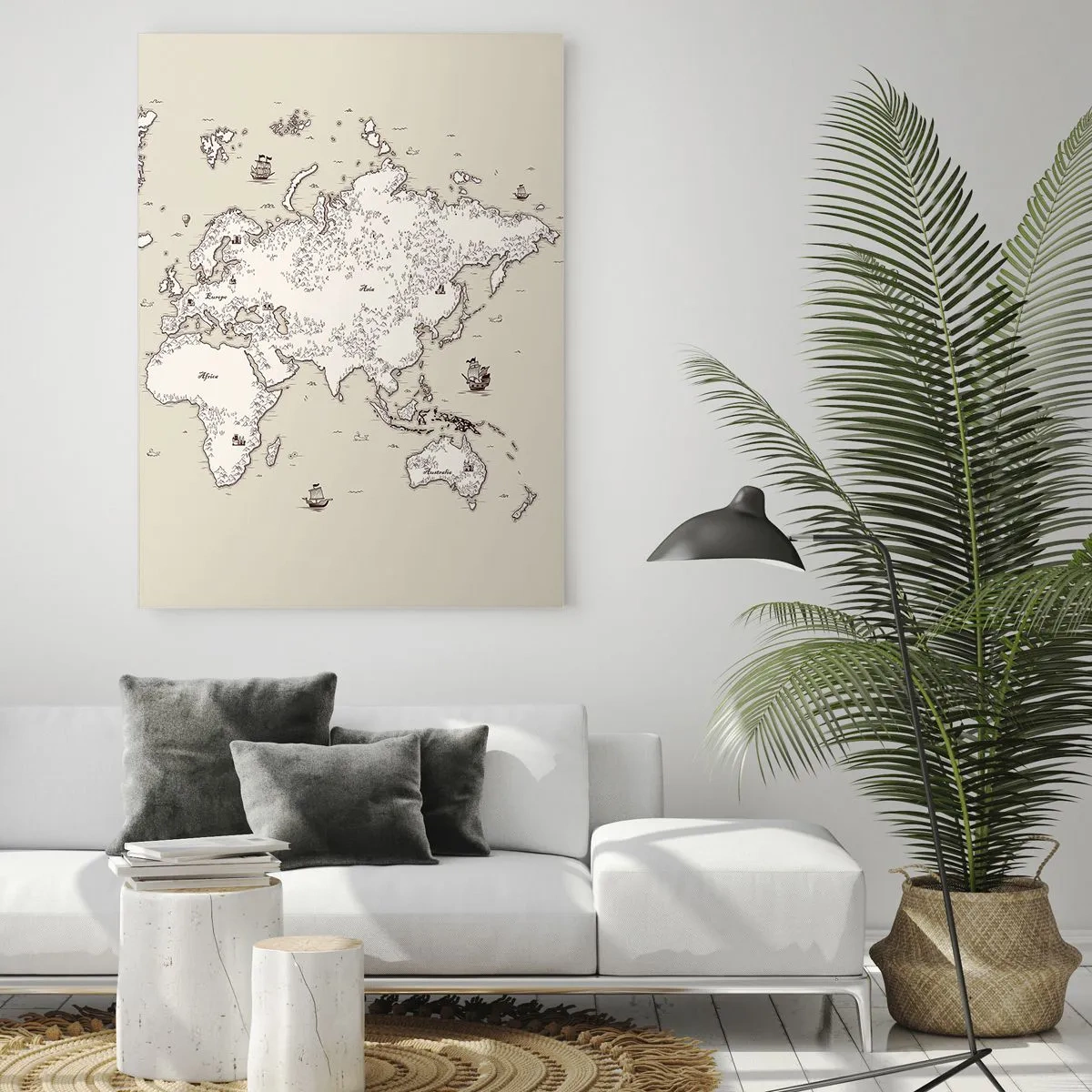 Impression sur verre - Image sur verre - Une carte du monde stylisée dans une version classique - 50x70cm - Voyage autour du monde - Décoration murale moderne pour le salon et la chambre ARTTOR