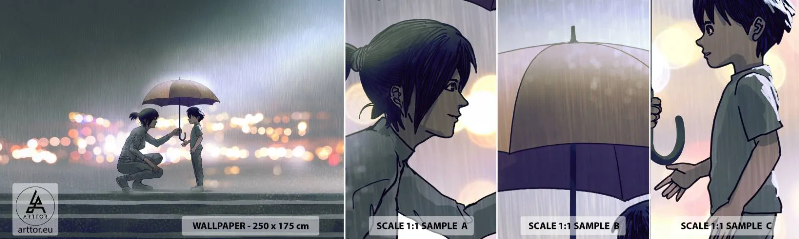 Échantillon De Papier Peint Standard Eco - Et maintenant, tout va bien - Pour les enfants, Famille, Parapluie - 100x30 cm