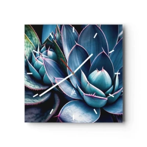 Horloge murale - Pendule murale - Agave dans des tons de bleu et de vert avec des accents roses - 30x30cm - Force vital - Décoration murale moderne pour le salon et la chambre ARTTOR