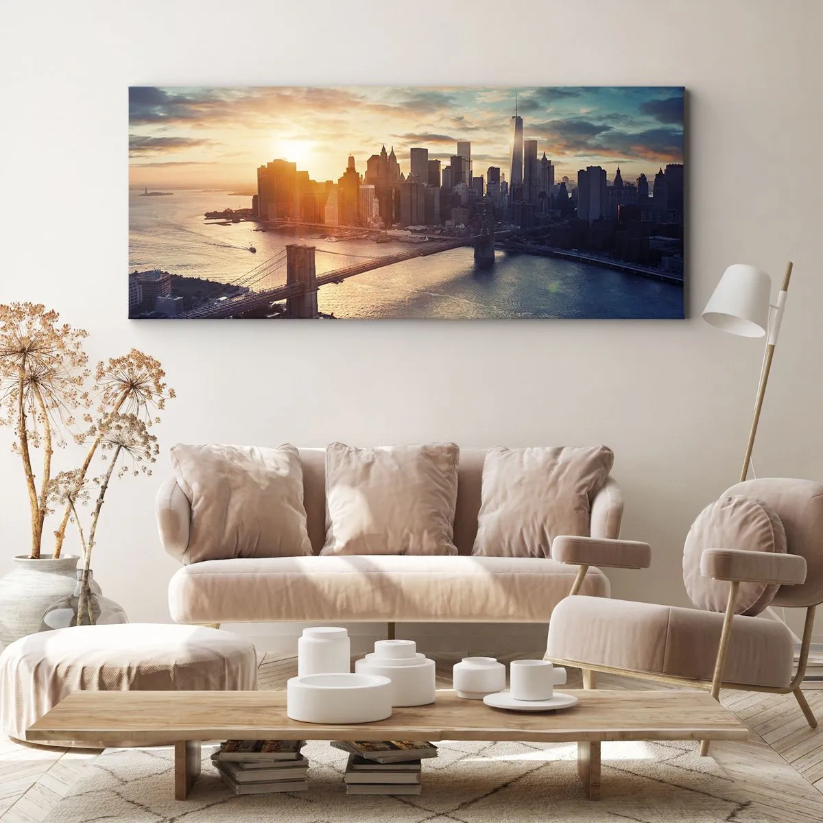 Impression sur toile - Image sur toile - Panorama de la ville avec le pont et la rivière à la lumière du soleil couchant - 160x50cm - Monument de la culture occidentale - Décoration murale moderne pour le salon et la chambre ARTTOR