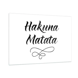 Impression sur verre - Image sur verre - Lettrage Hakuna Matata avec accent décoratif sur fond blanc - 100x70cm - Le meilleur conseil - Décoration murale moderne pour le salon et la chambre ARTTOR