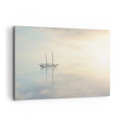 Impression sur toile - Image sur toile - Un bateau sur une mer calme dans une douce lumière - 120x80cm - Dans une mer de silence - Décoration murale moderne pour le salon et la chambre ARTTOR