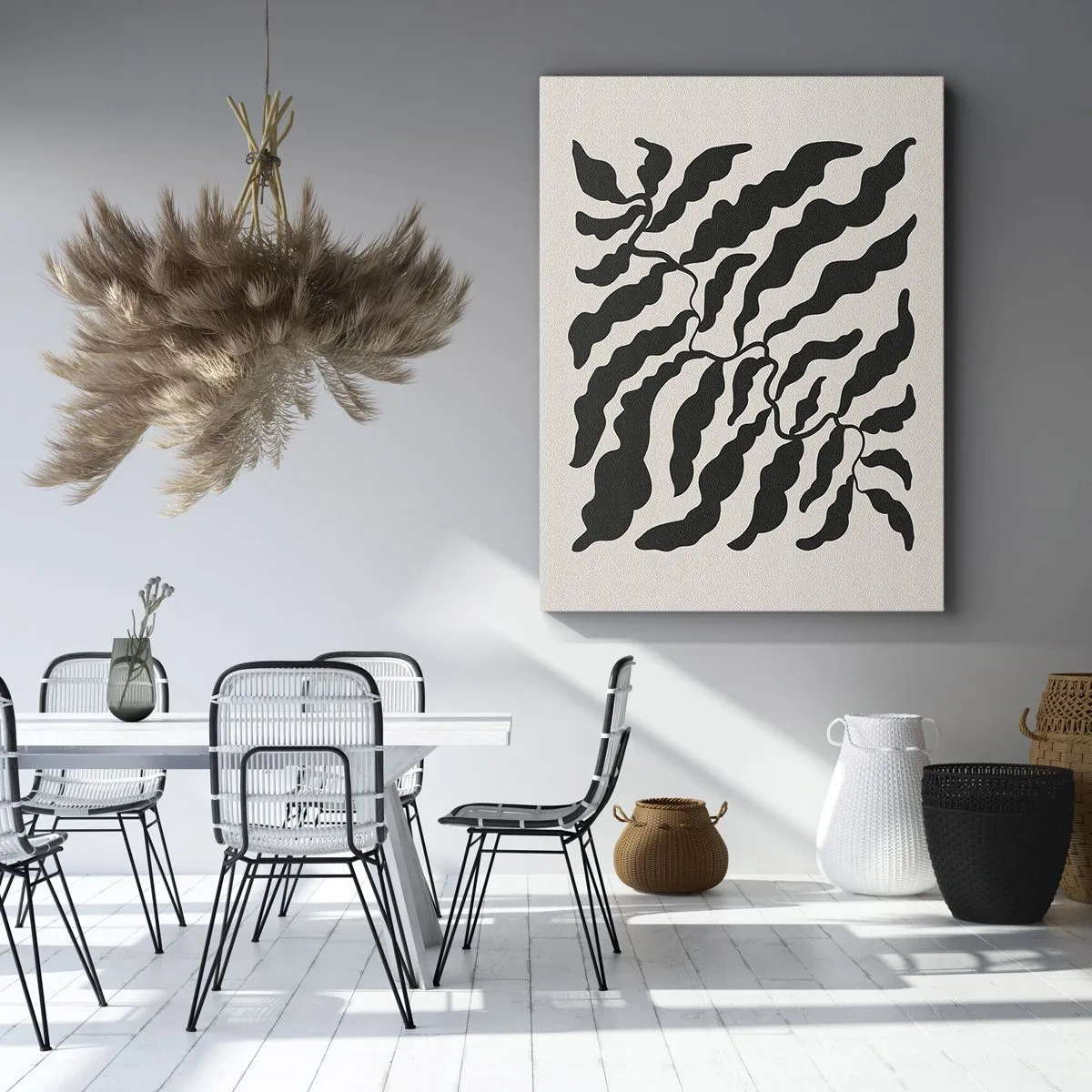 Impression sur toile - Image sur toile - Brindilles avec des feuilles noires sur fond clair - 70x100cm - La nature du carré - Décoration murale moderne pour le salon et la chambre ARTTOR