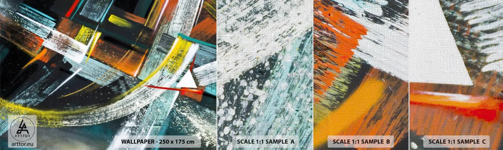 Échantillon de Papier Peint Premium Canvas - L'énergie du mouvement - Abstraction, Morceau, Art moderne - 100x30 cm