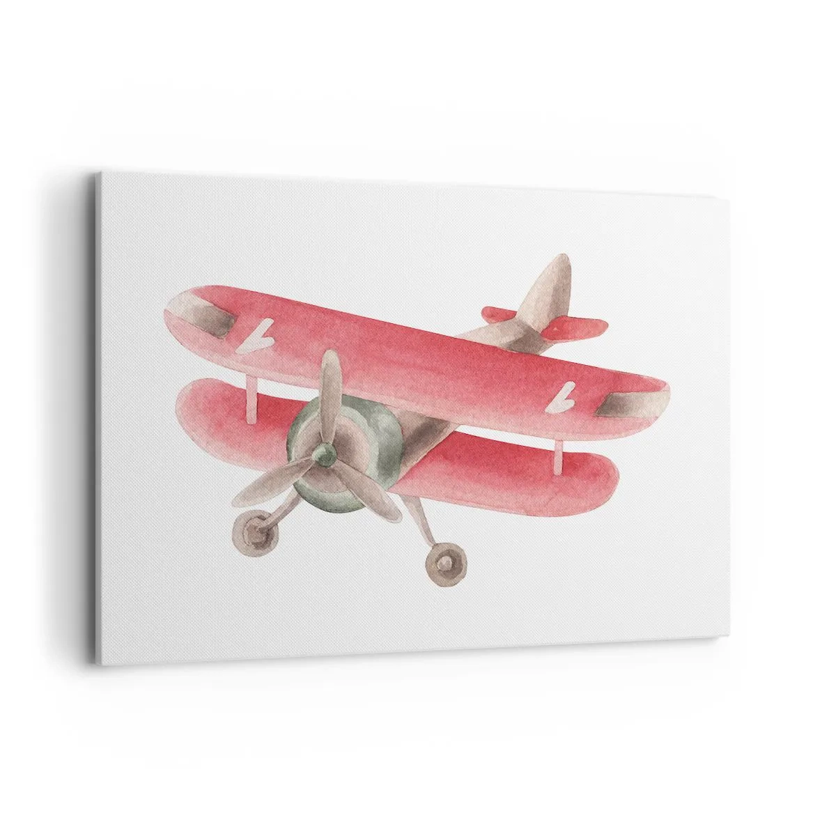 Impression sur toile - Image sur toile - Avion rétro rouge sur fond blanc - 100x70cm - Prêt pour les hauts vols - Décoration murale moderne pour le salon et la chambre ARTTOR