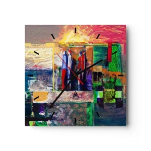 Horloge murale - Pendule murale - Composition abstraite avec des figures et des motifs géométriques - 30x30cm - Relations et émotions - Décoration murale moderne pour le salon et la chambre ARTTOR
