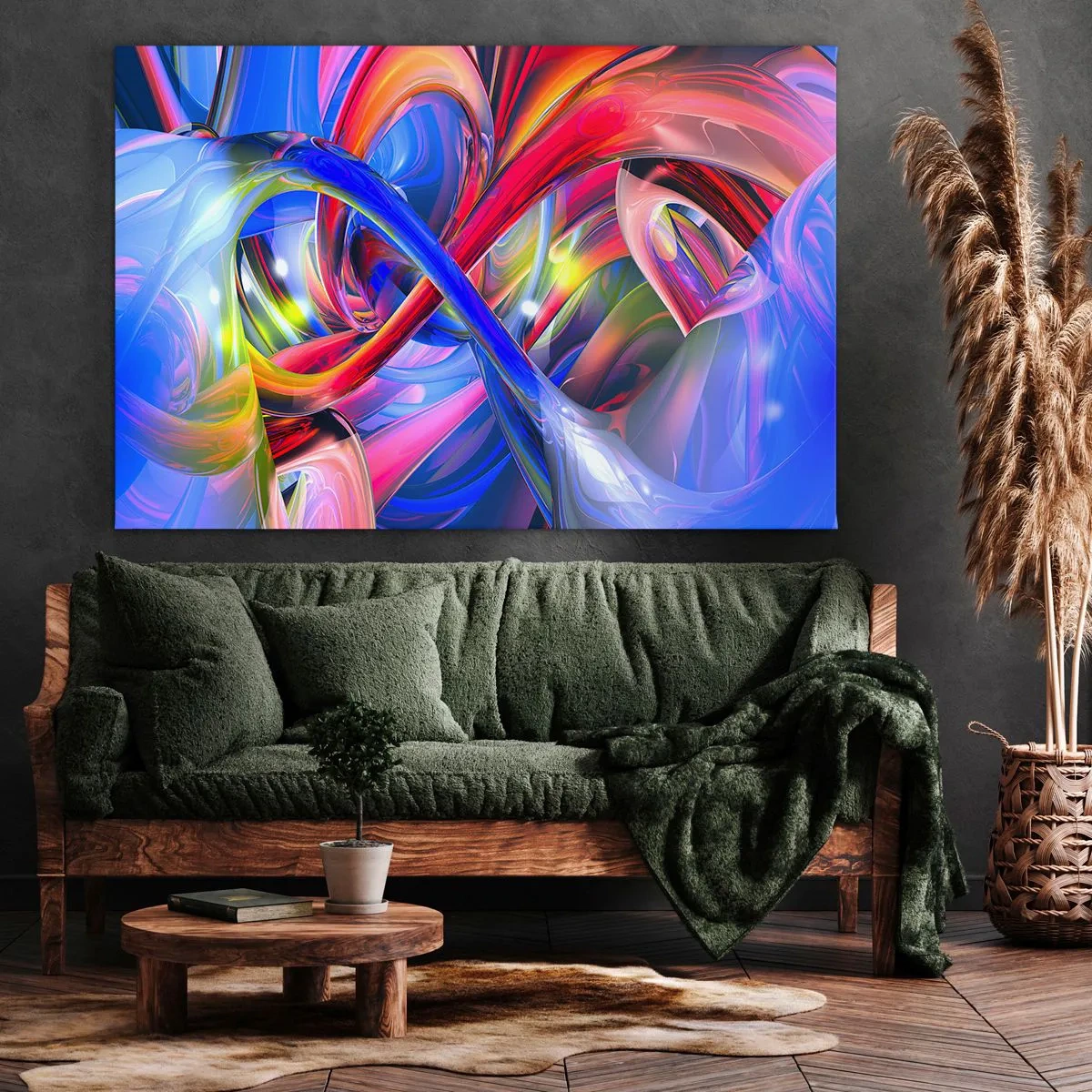 Impression sur toile - Image sur toile - Compositions géométriques abstraites et colorées aux formes dynamiques - 70x50cm - La danse des nuances - Décoration murale moderne pour le salon et la chambre ARTTOR