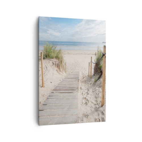 Impression sur toile - Image sur toile - Un chemin de planches menant à une plage de sable - 70x100cm - A l'horizon - Décoration murale moderne pour le salon et la chambre ARTTOR