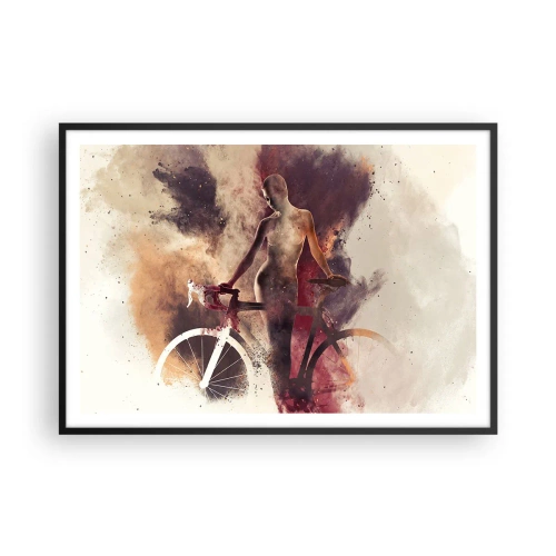 Affiche dans un cadre noir - Poster - Silhouette abstraite avec un vélo dans un style artistique - 100x70cm - Une âme de vélo aux formes marbrées - Décoration murale moderne pour le salon et la chambre ARTTOR