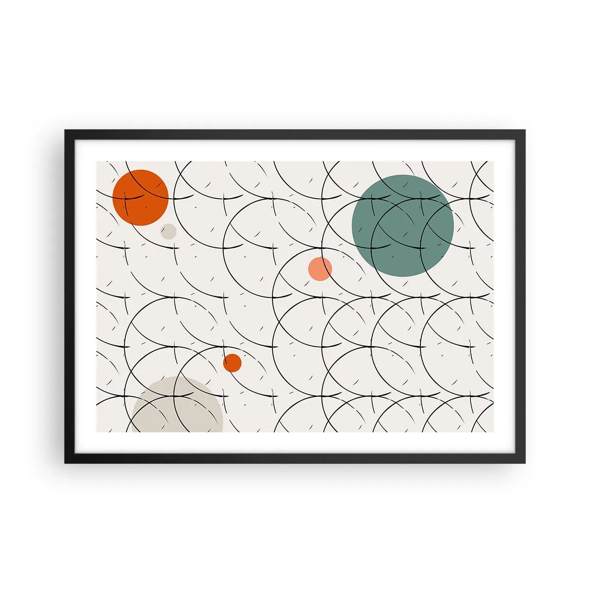 Affiche dans un cadre noir - Poster - Motif géométrique avec des cercles colorés sur un fond clair - 70x50cm - Dans l'esprit pop art - Décoration murale moderne pour le salon et la chambre ARTTOR