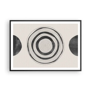 Affiche dans un cadre noir - Poster - Cercles minimalistes noirs et blancs sur fond clair - 100x70cm - Ce qui est important c'est ce qu'il y a entre les deux - Décoration murale moderne pour le salon et la chambre ARTTOR
