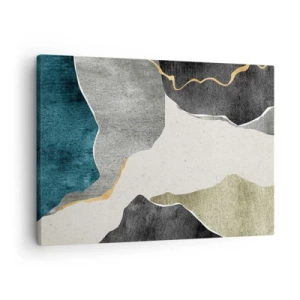 Impression sur toile - Image sur toile - Formes géométriques dans les tons de gris, vert et or - 70x50cm - Composition mosaïque avec un fil d'or - Décoration murale moderne pour le salon et la chambre ARTTOR