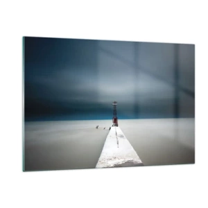 Impression sur verre - Image sur verre - Une jetée minimaliste menant au phare avec en toile de fond la mer et le ciel - 120x80cm - À la rencontre de l'immensité - Décoration murale moderne pour le salon et la chambre ARTTOR
